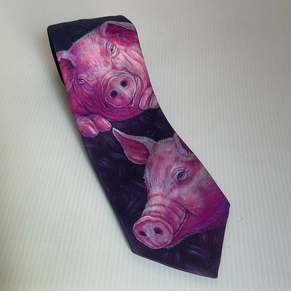 Vintage 1989 Ralph Marlin Pig Tie Elaine Heikman Novelty Made USA Rare